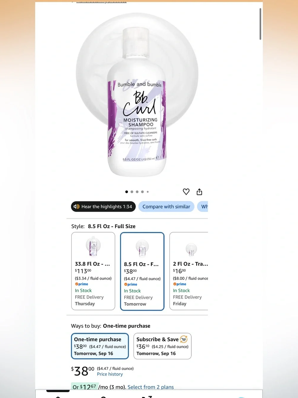 NEW- 2 Bottles of Bumble and bumble Curl Moisturizing Shampoo